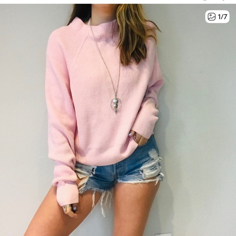 Free People Soft Pink Crew Neck Sweater